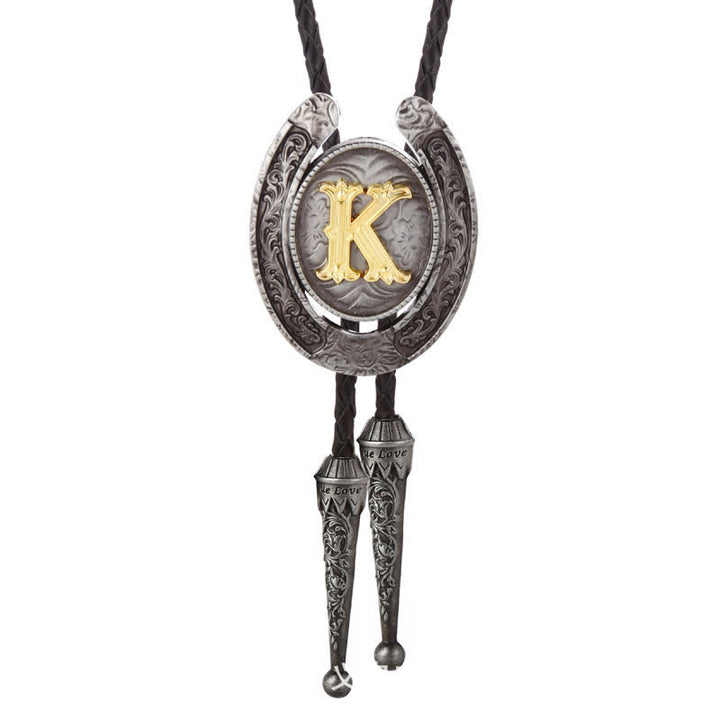 Cravate Bolo moderne avec initiales de A à Z en forme de fer à cheval de style occidental - Argent - K - image 41