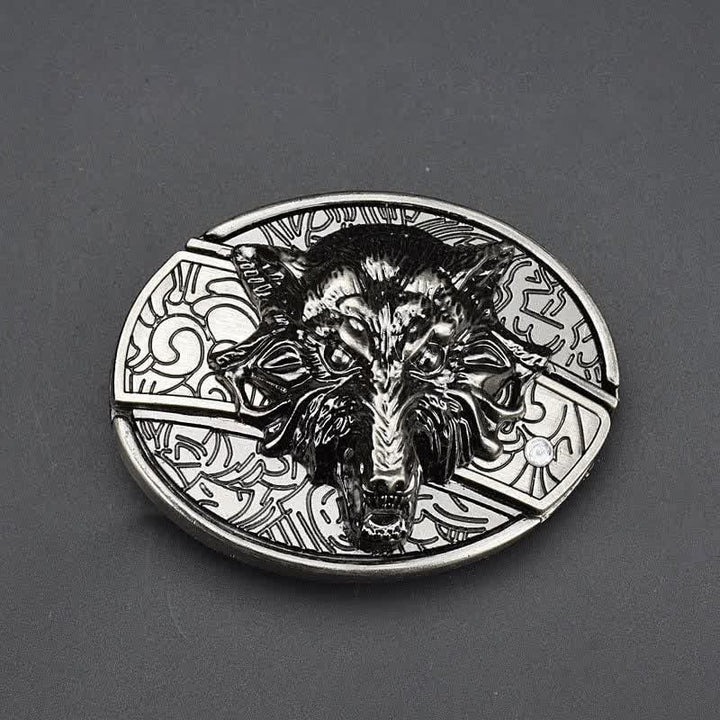 Ceinture en cuir pour homme avec couteau pliant Motif loup féroce