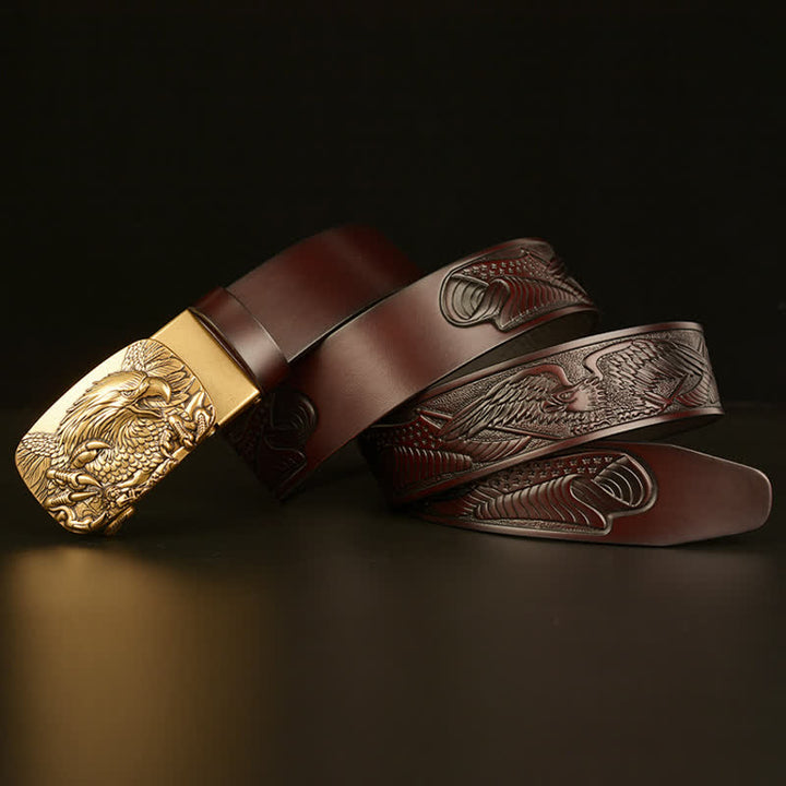 Ceinture en cuir à boucle automatique vintage pour homme avec ailes d'aigle