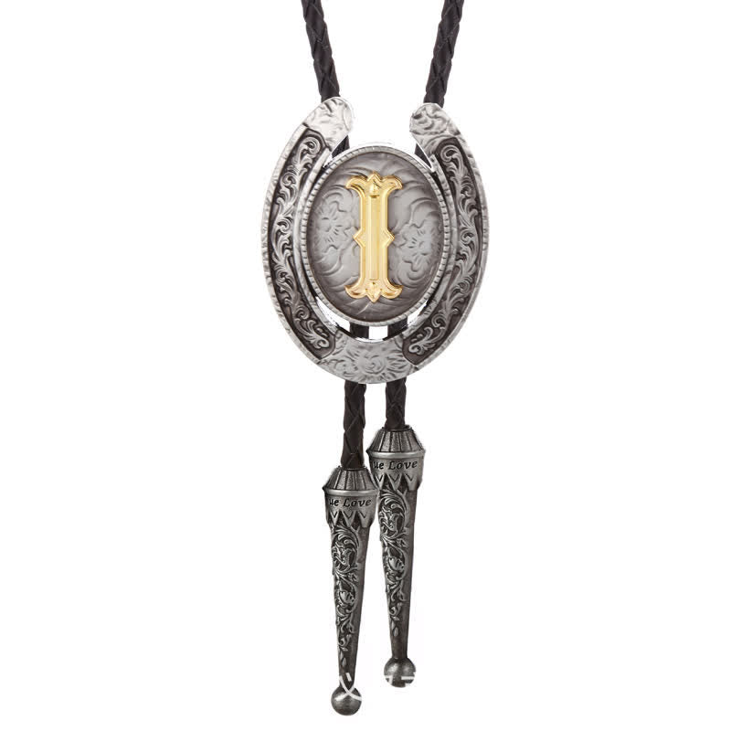 Cravate Bolo moderne avec initiales de A à Z en forme de fer à cheval de style occidental - Argent - I - image 39