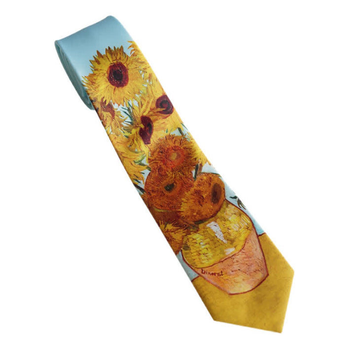 Cravate pour homme avec vase de tournesols peints 