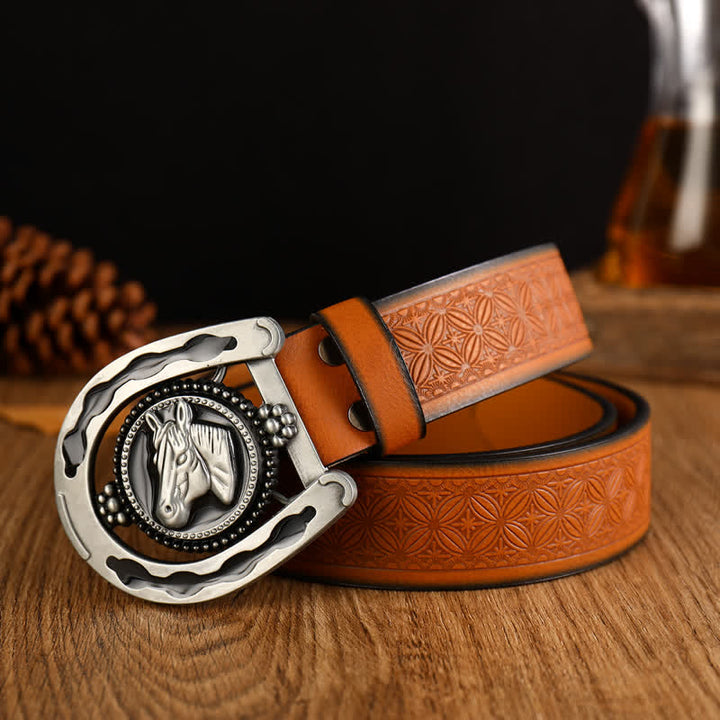 Ceinture en cuir western rétro en forme de fer à cheval pour homme