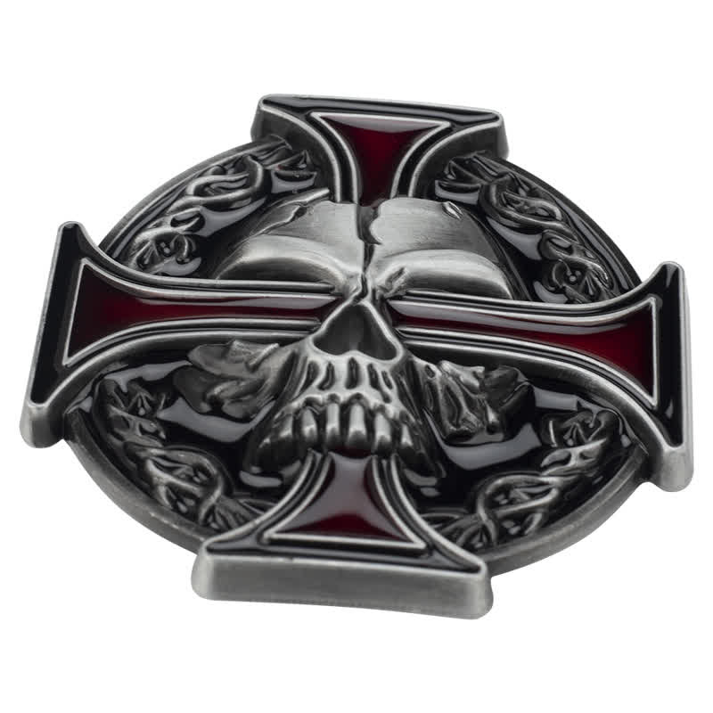 Ceinture en cuir à motif tête de mort en relief pour homme