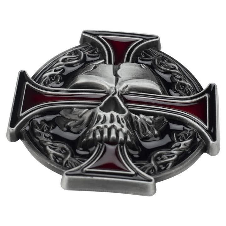 Ceinture en cuir à motif tête de mort en relief pour homme