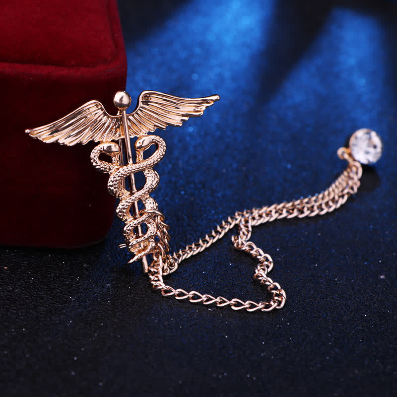 Broche en chaîne à double serpent caducée pour homme