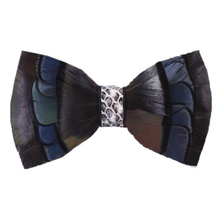 Nœud papillon à plumes de serpent violet et bleu