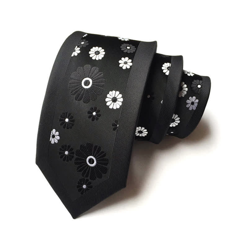 Cravate étroite à motif floral marguerite simple pour homme
