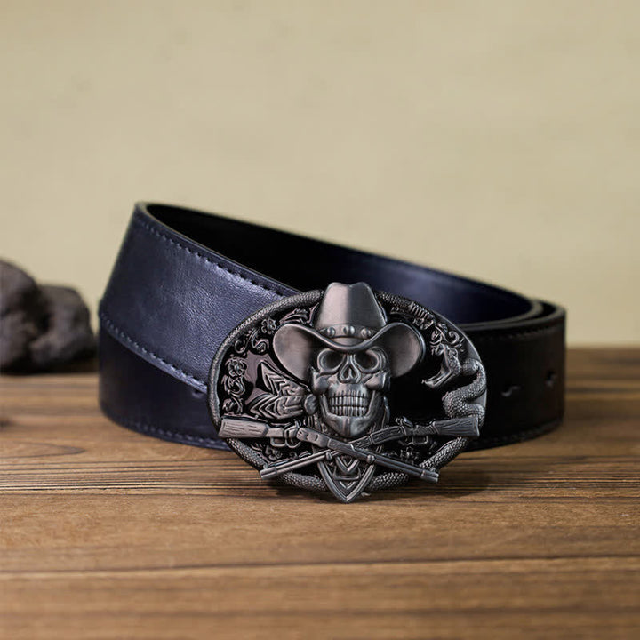 Ceinture en cuir à boucle pour homme avec tête de mort et armes croisées
