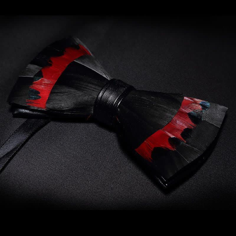 Nœud papillon en plumes de cygne noir et rouge pour enfant avec épingle à revers