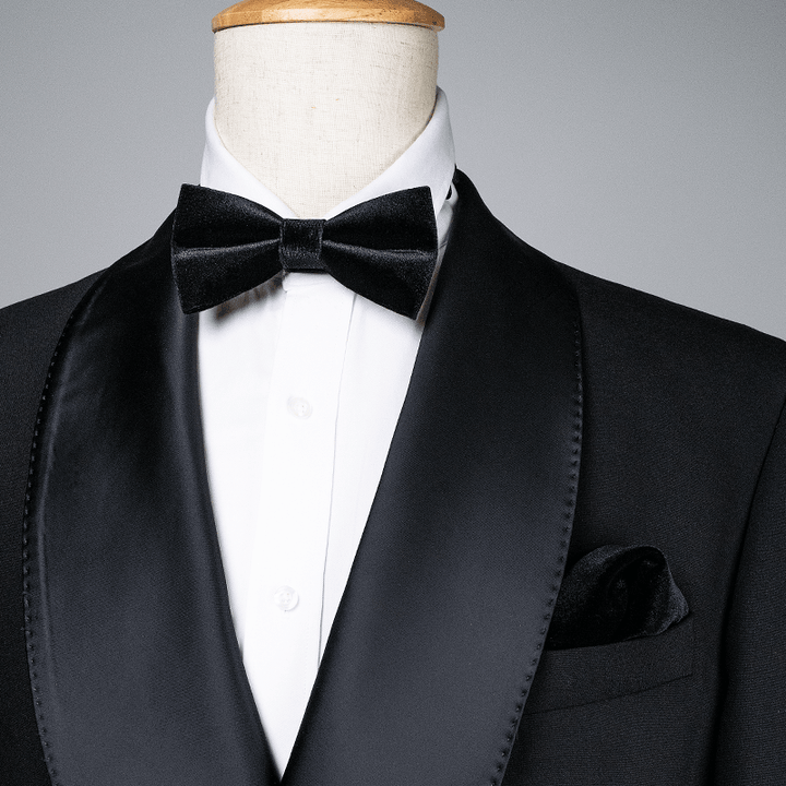 Nœud papillon en velours noir uni pour homme en obsidienne