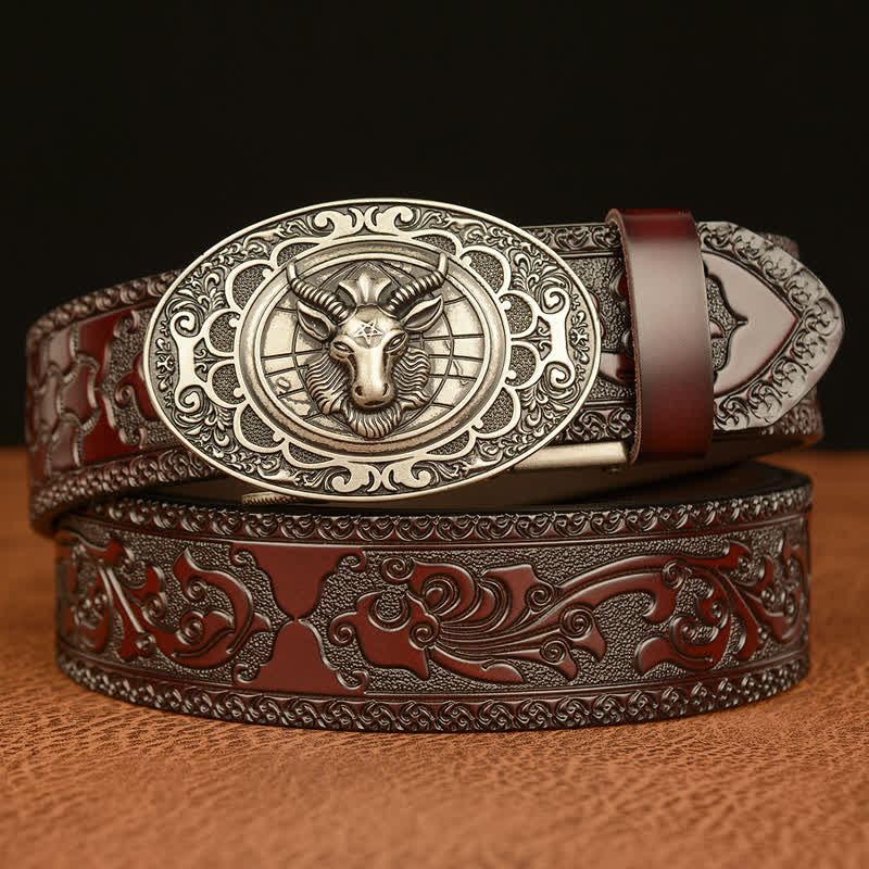 Ceinture en cuir à boucle classique pour homme avec tête de mouton