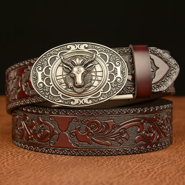 Ceinture en cuir à boucle classique pour homme avec tête de mouton