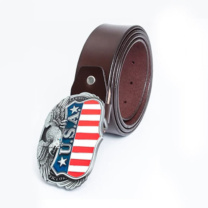 Ceinture en cuir pour homme avec drapeau américain et aigle volant