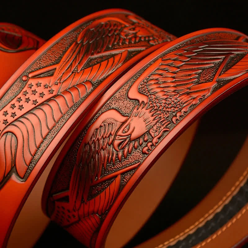 Ceinture en cuir à boucle automatique vintage pour homme avec ailes d'aigle