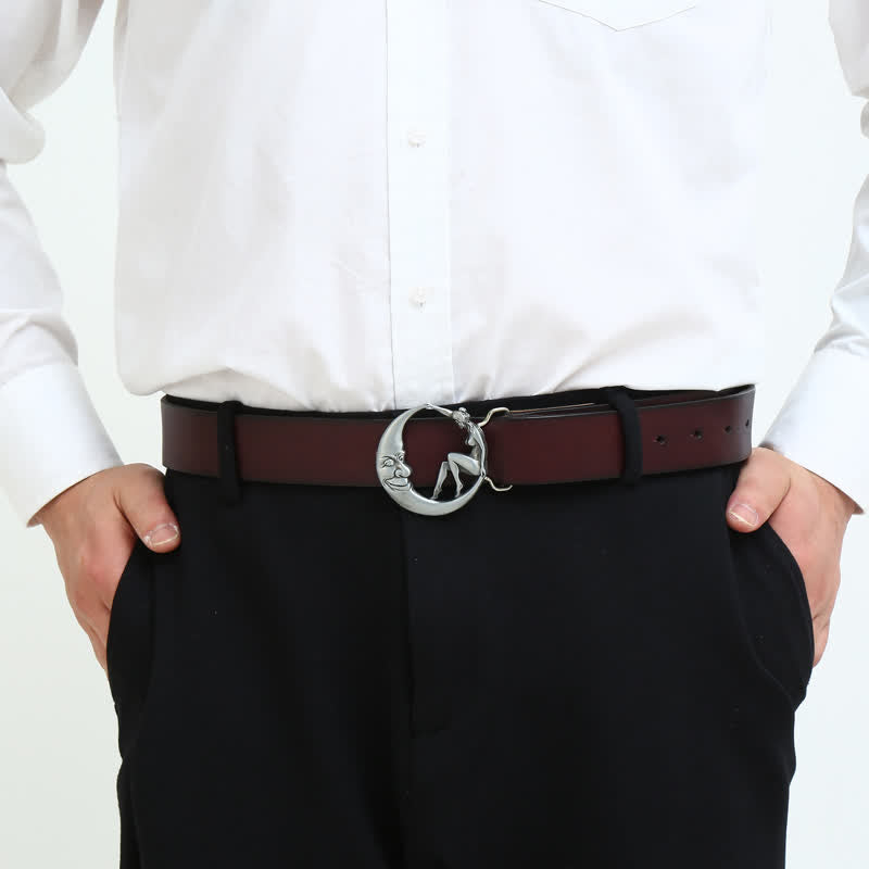 Ceinture en cuir à boucle fantaisie Moon Lady pour homme