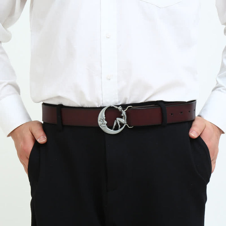 Ceinture en cuir à boucle fantaisie Moon Lady pour homme