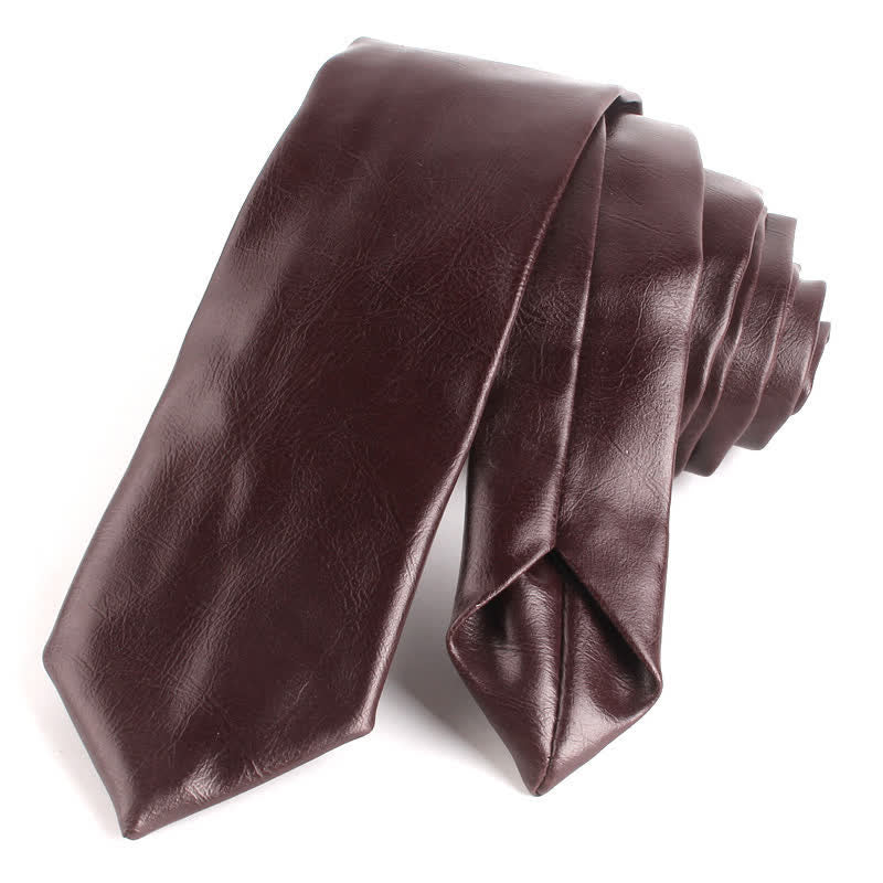 Cravate étroite décontractée en cuir PU pour homme