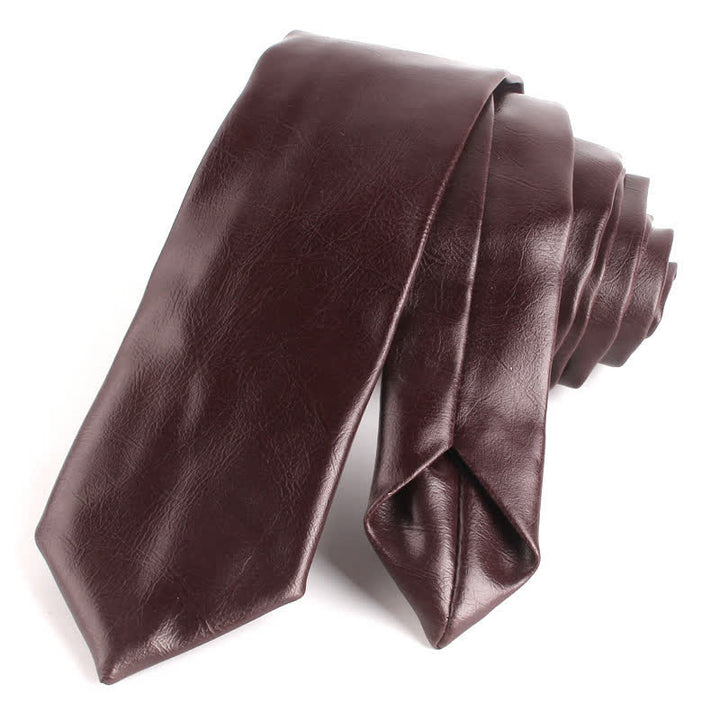 Cravate étroite décontractée en cuir PU pour homme