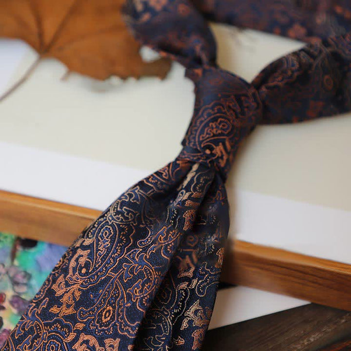Cravate à rayures pour homme, série couleurs café, motif cachemire
