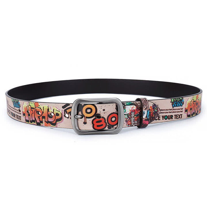 Ceinture en cuir véritable à motif graffiti avec lettres de la ville rose