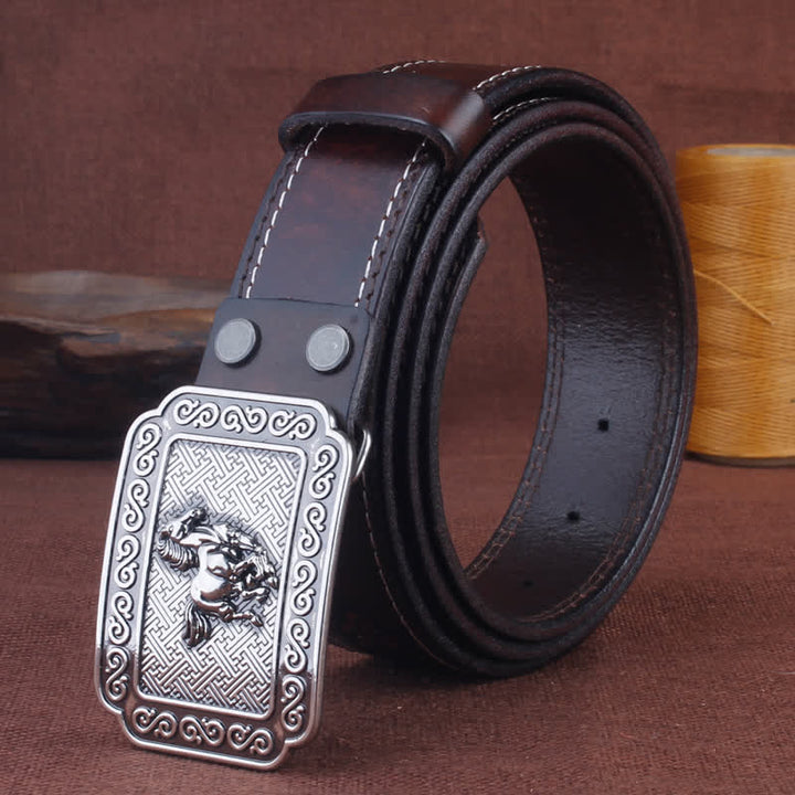 Ceinture en cuir de cheval argenté ethnique pour homme avec motif cowboy