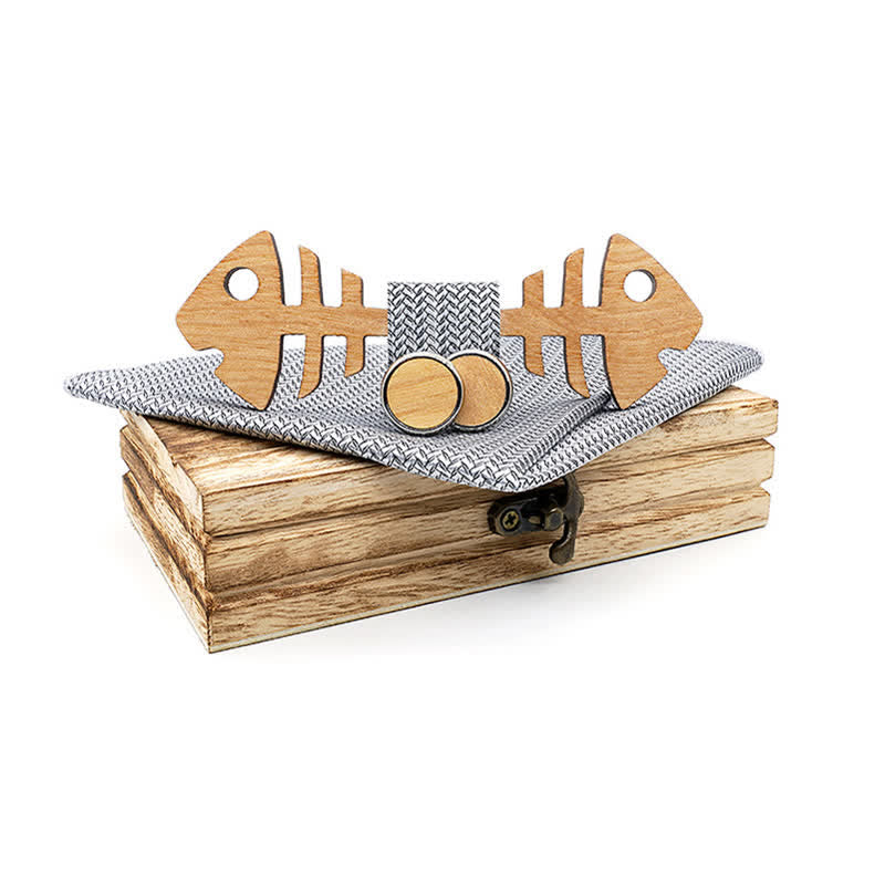 Lot de 3 nœuds papillon en bois pour homme en forme d'arête de poisson