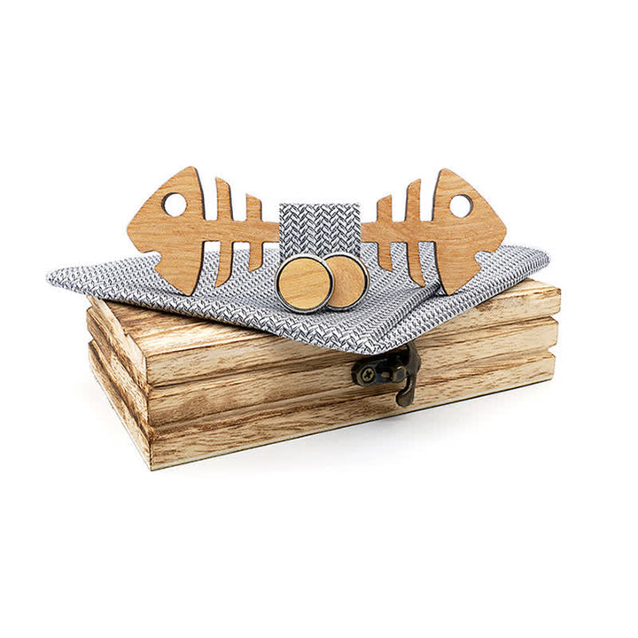 Lot de 3 nœuds papillon en bois pour homme en forme d'arête de poisson