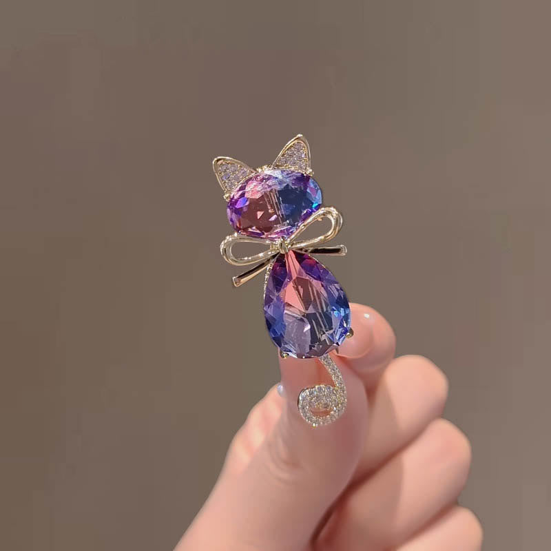 Broche en strass pour femme en forme de chaton mignon