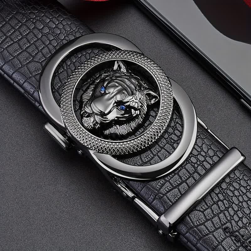 Ceinture en cuir à boucle tête de léopard motif serpent pour homme