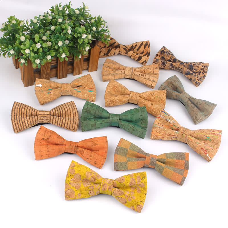 Nœud papillon multicolore à imprimé géométrique en grain de bois pour homme