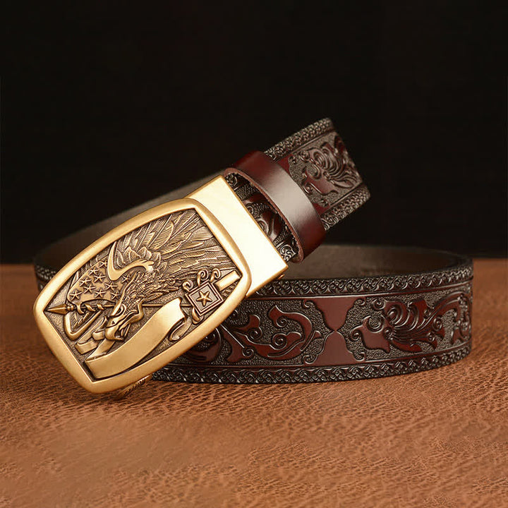 Ceinture en cuir pour homme avec drapeau américain et aigle faucon