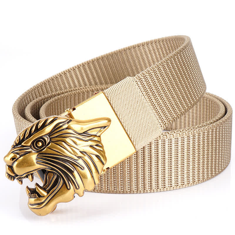 Ceinture en nylon à tête de tigre rugissante pour homme