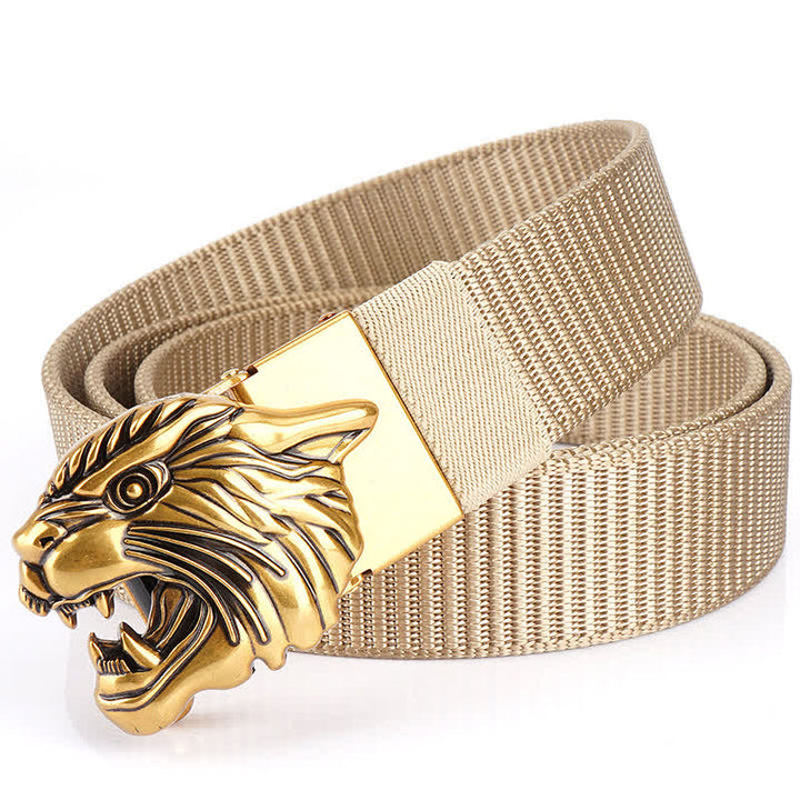 Ceinture en nylon à tête de tigre rugissante pour homme