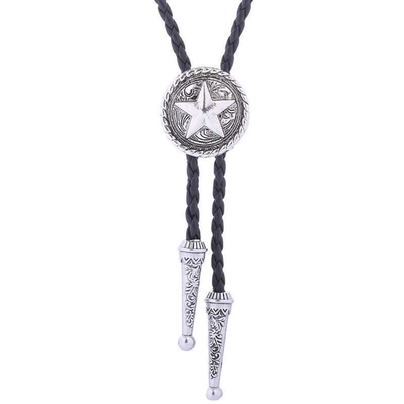 Cravate bolo en cuir tressé avec étoile à cinq branches