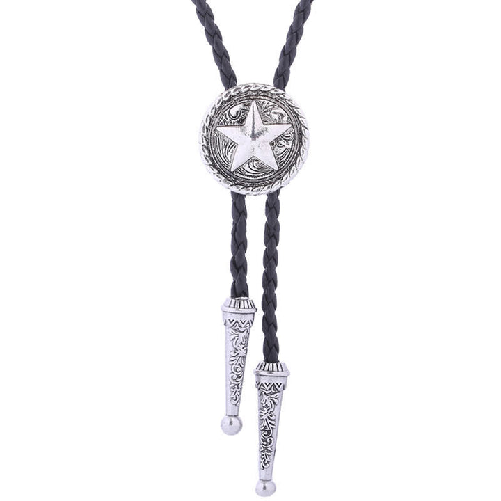 Cravate bolo en cuir tressé avec étoile à cinq branches