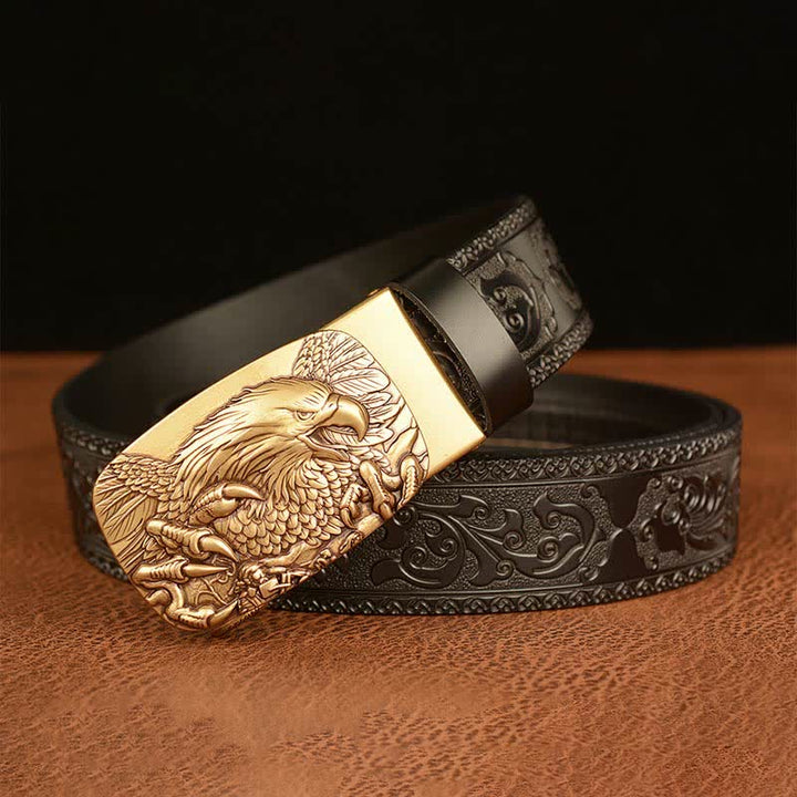 Ceinture en cuir véritable avec boucle aigle pour homme