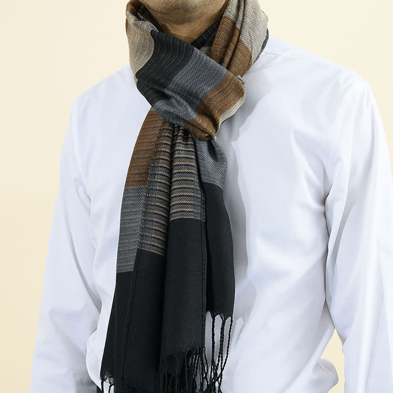 Écharpe à pompon double face rayée classique pour homme - image 2
