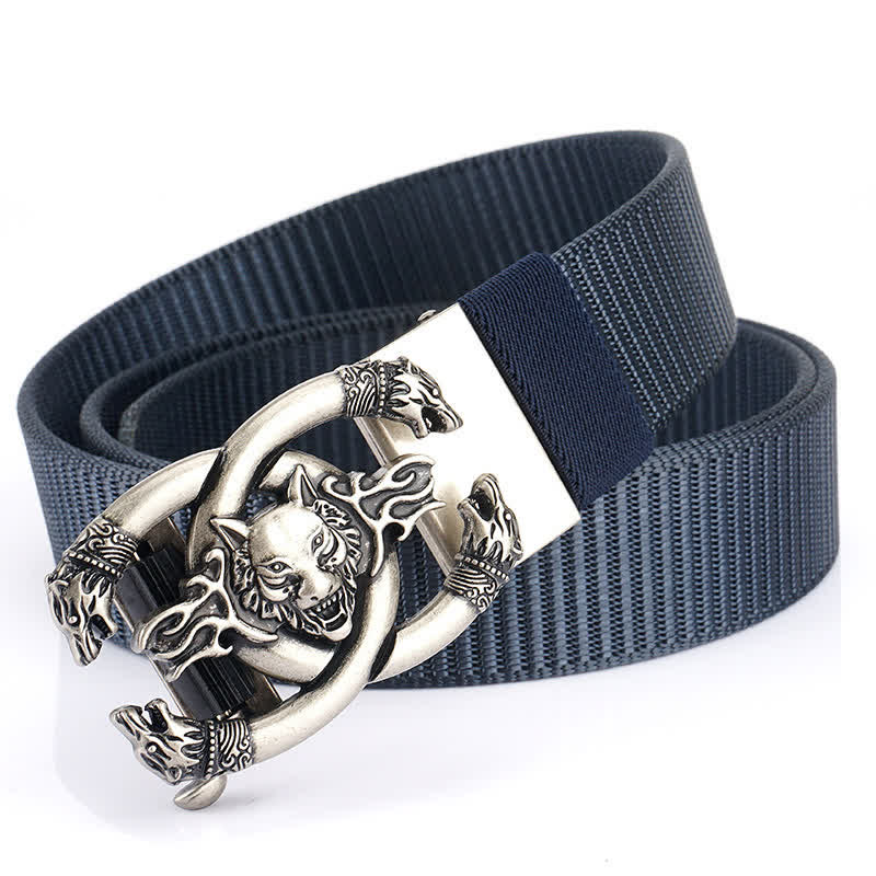 Ceinture en nylon pour homme avec loups féroces en flammes