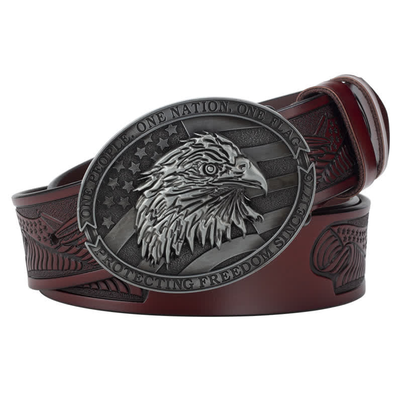 Ceinture en cuir à boucle pour homme avec tête d'aigle à tête blanche et drapeau américain
