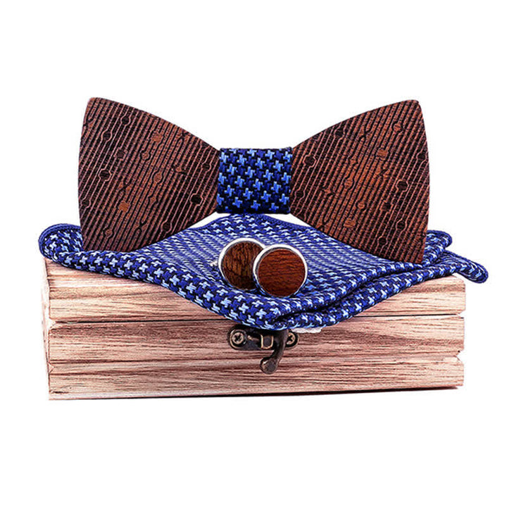 Lot de 3 nœuds papillon en bois en forme de feuilles creuses pour homme