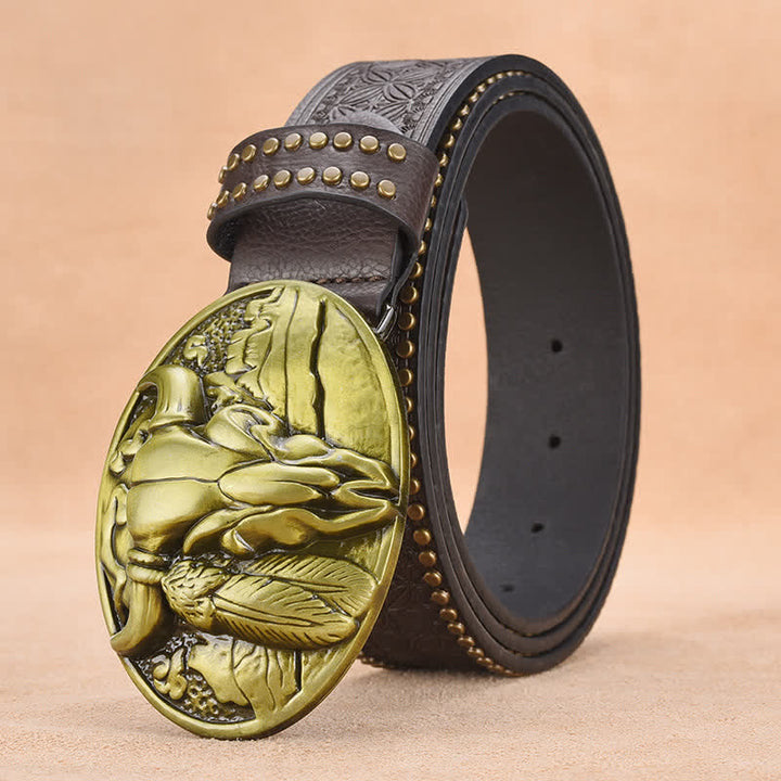 Ceinture en cuir avec boucle et rivets pour homme avec tête de taureau