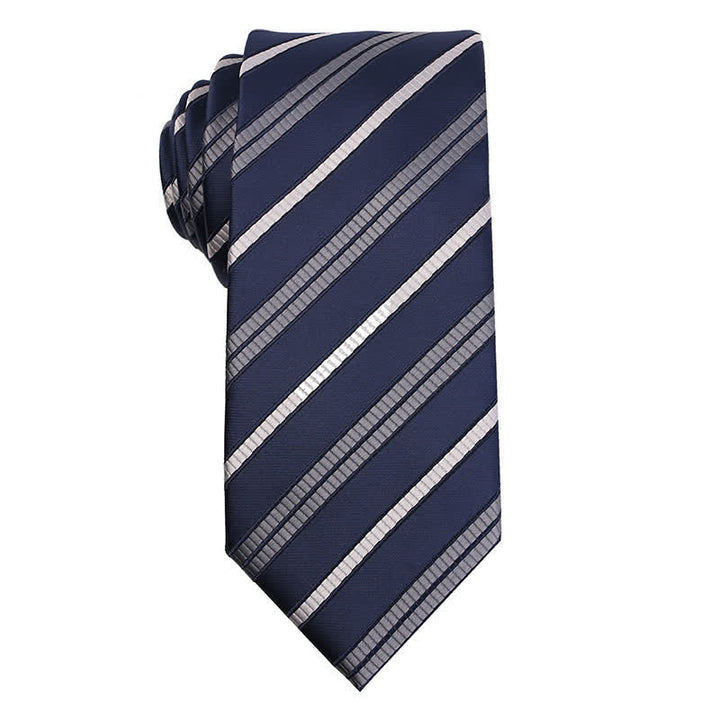 Cravate élégante pour homme de la série à rayures - Gris et bleu marine - image 3