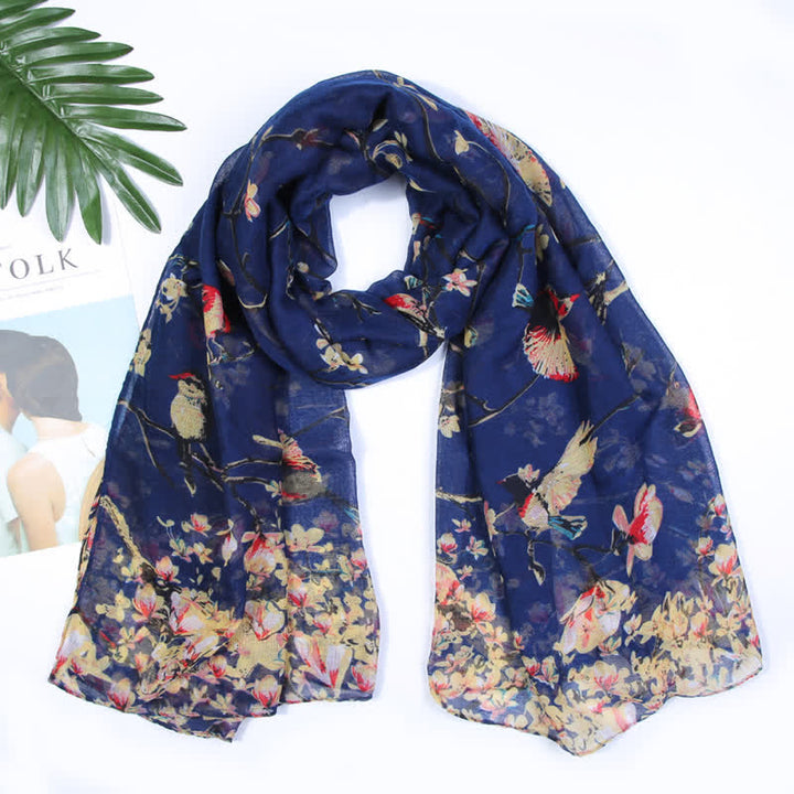 Écharpe légère à imprimé floral et oiseaux pour femme
