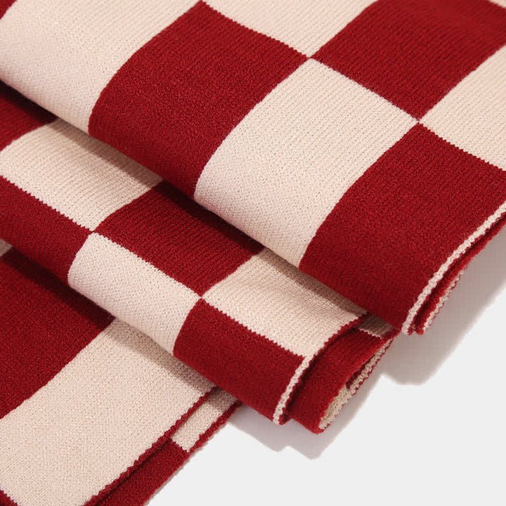 Ensemble de 3 pièces unisexe à carreaux en damier avec bonnet, écharpe et gants