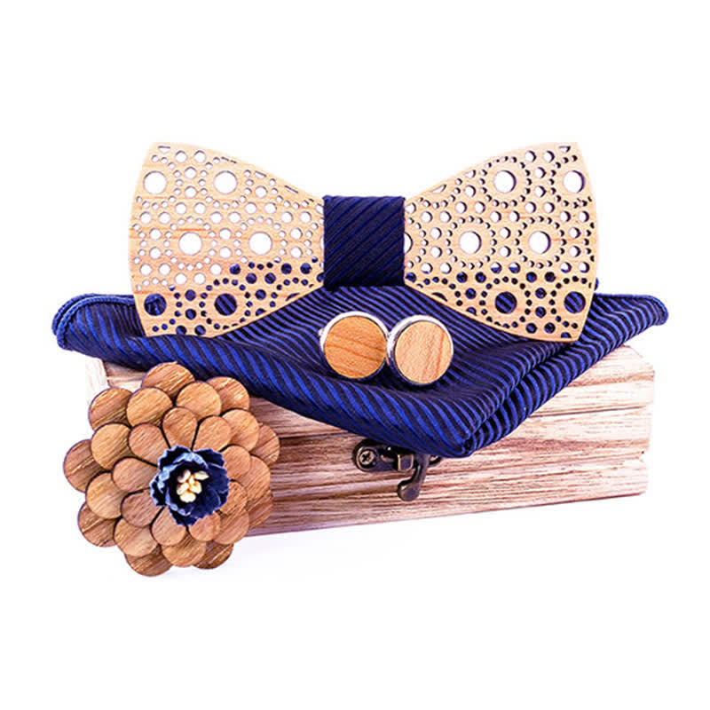 Lot de 4 noeuds papillon ronds creux en bois pour homme