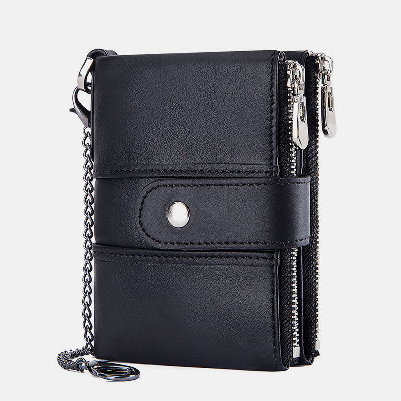 Portefeuille rétro antivol en cuir véritable avec chaîne