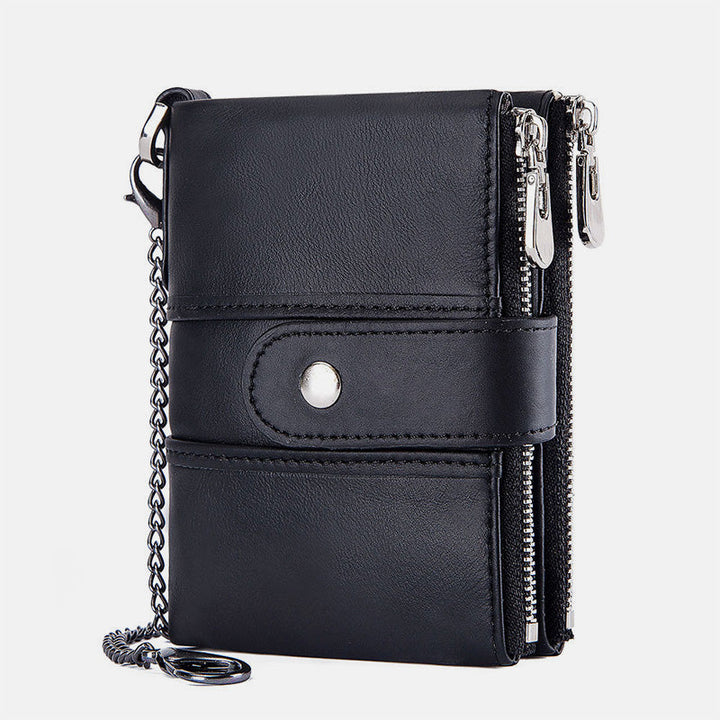 Portefeuille rétro antivol en cuir véritable avec chaîne