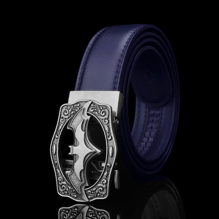 Ceinture en cuir à boucle creuse pour homme avec motif chauve-souris