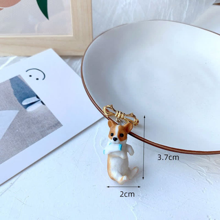 Broche ludique pour femme avec chat et dag et branche