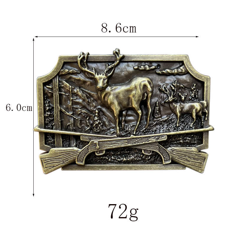 Ceinture en cuir à boucle pour homme avec fusil de chasse et cerf